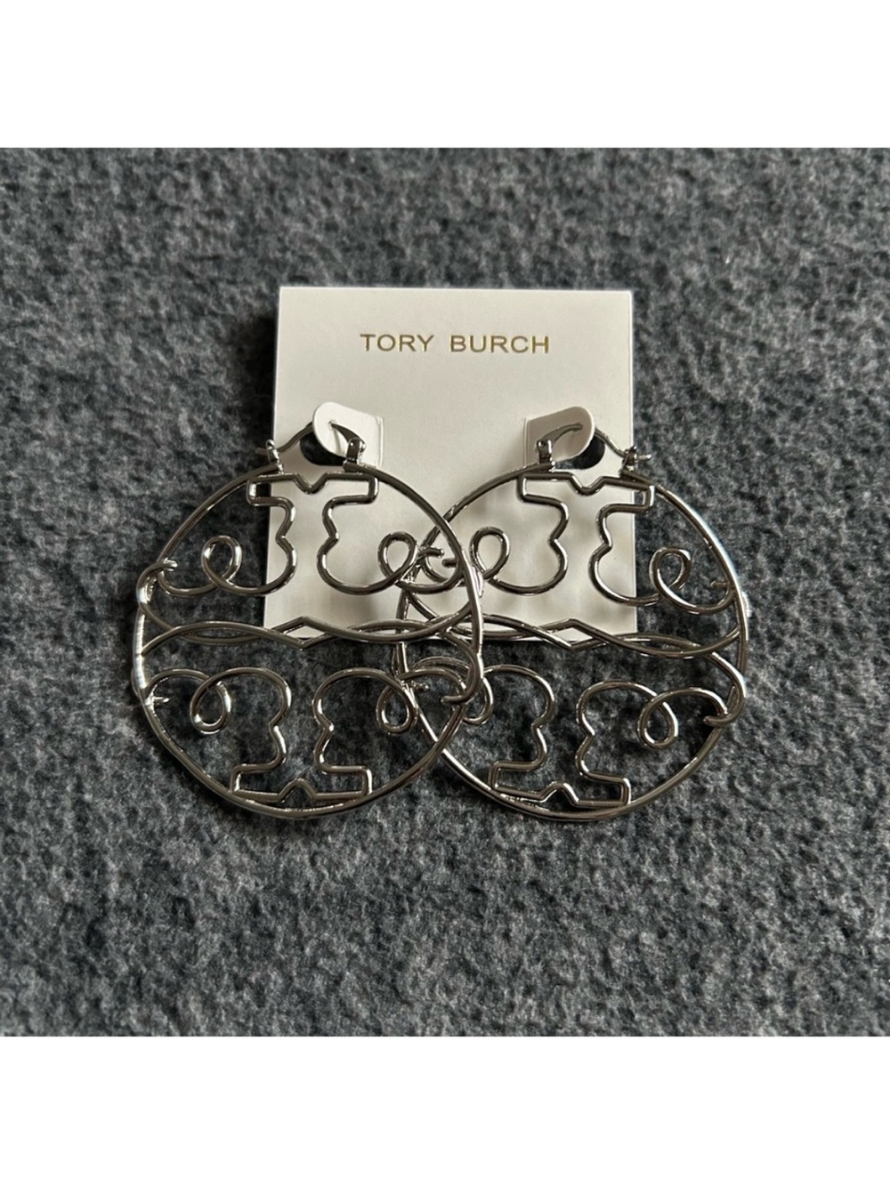 Tory Burch Silver Double-T Hoop Earrings (NEW)